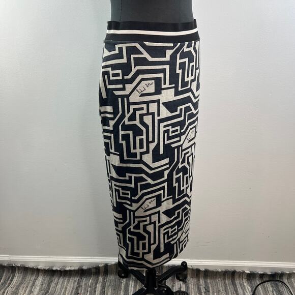 Richard Allan x H&M Black White Midi Skirt Knit Geometric Elastic Waist Medium M - Picture 6 of 11